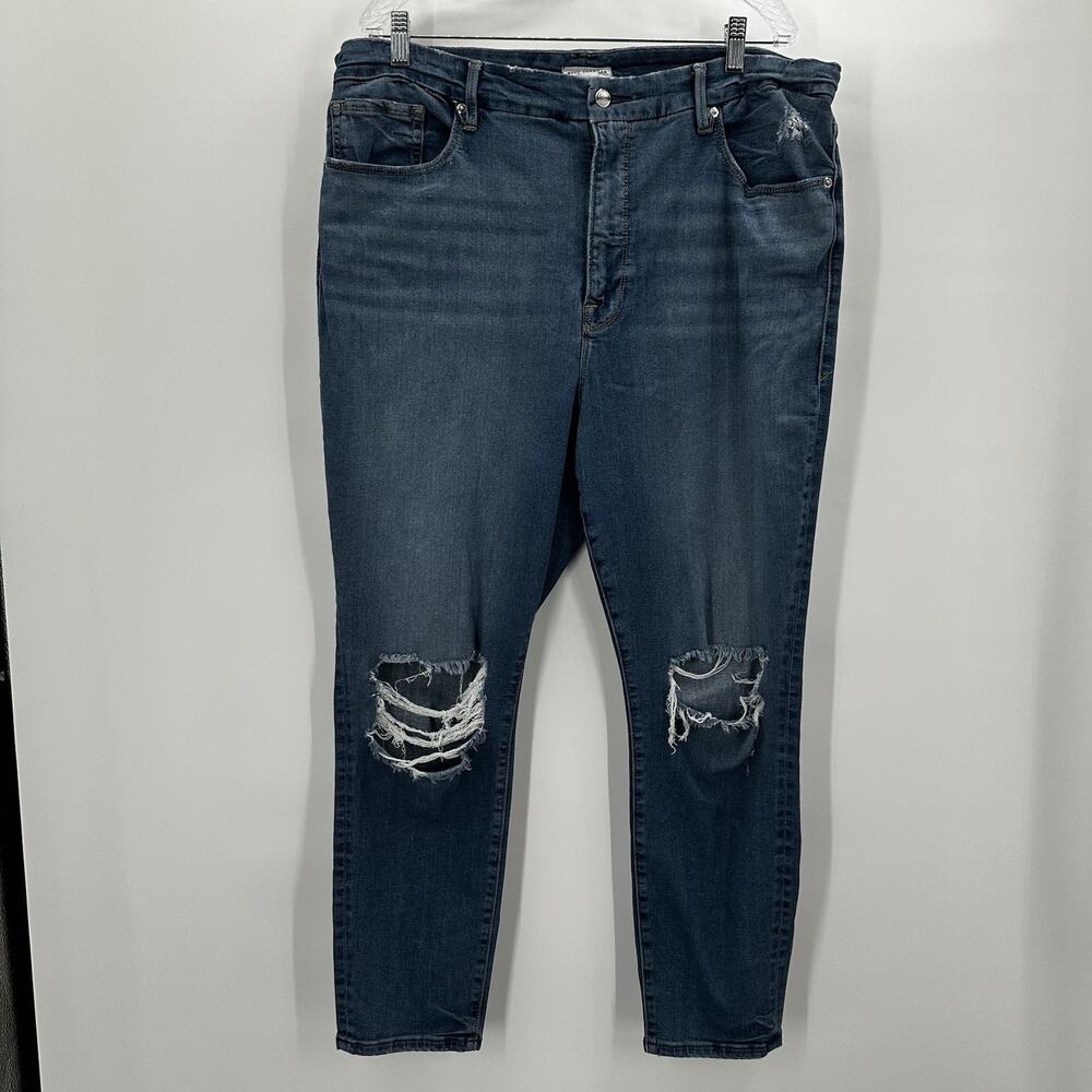 Good‎ American Jeans Womens 20 Blue Stretch Skinny Comfort Soft Ripped Knee